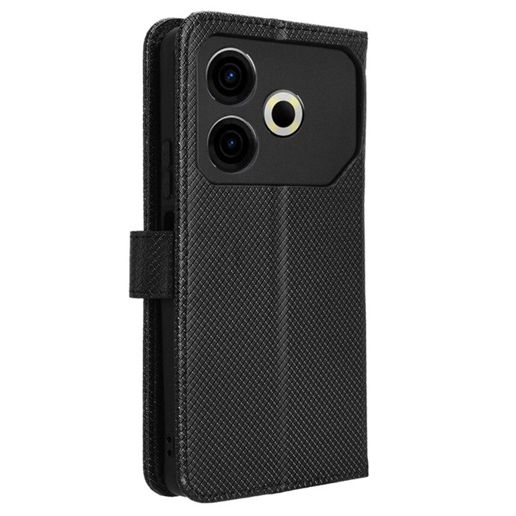 For TECNO Pova 6 Neo Case PU Leather Diamond Texture Protective Phone Cover - Black
