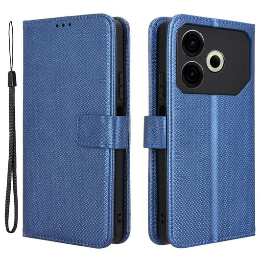 For TECNO Pova 6 Neo Case PU Leather Diamond Texture Protective Phone Cover - Blue