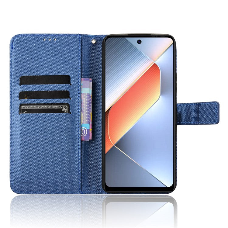 For TECNO Pova 6 Neo Case PU Leather Diamond Texture Protective Phone Cover - Blue