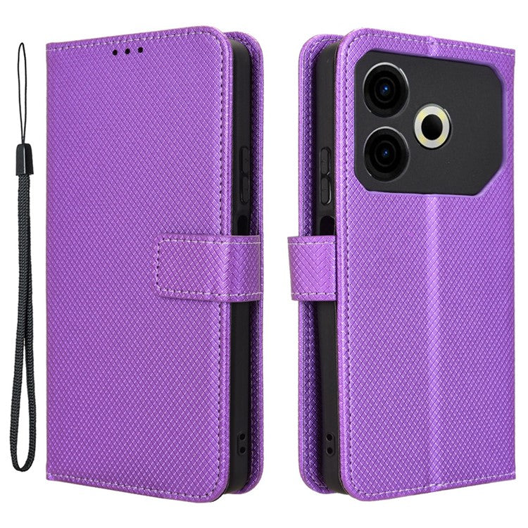 For TECNO Pova 6 Neo Case PU Leather Diamond Texture Protective Phone Cover - Purple