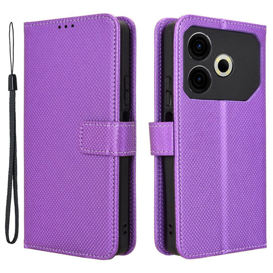 For TECNO Pova 6 Neo Case PU Leather Diamond Texture Protective Phone Cover - Purple