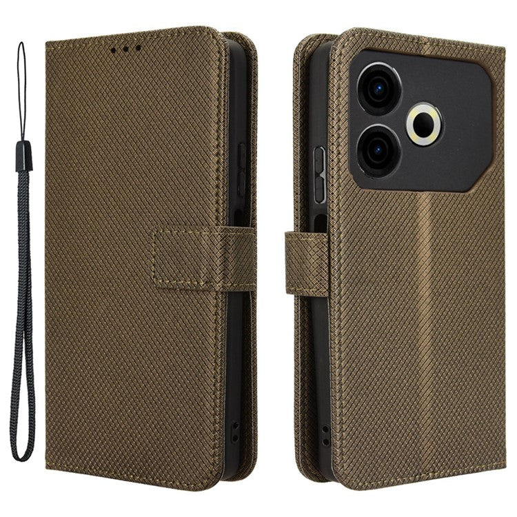 For TECNO Pova 6 Neo Case PU Leather Diamond Texture Protective Phone Cover - Grey