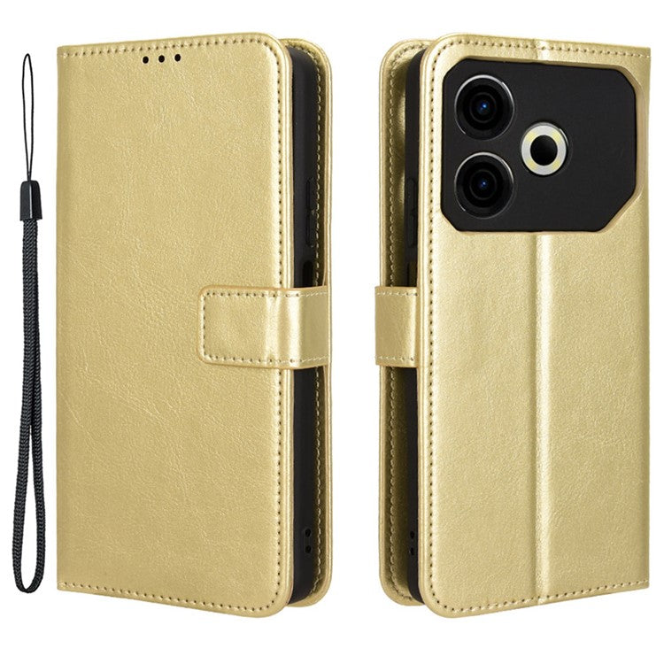 For TECNO Pova 6 Neo Leather Phone Case Wallet Crazy Horse Texture - Gold