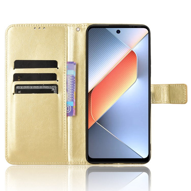 For TECNO Pova 6 Neo Leather Phone Case Wallet Crazy Horse Texture - Gold