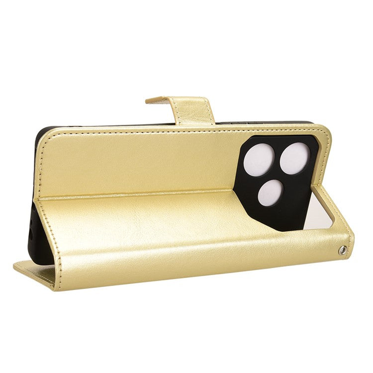 For TECNO Pova 6 Neo Leather Phone Case Wallet Crazy Horse Texture - Gold