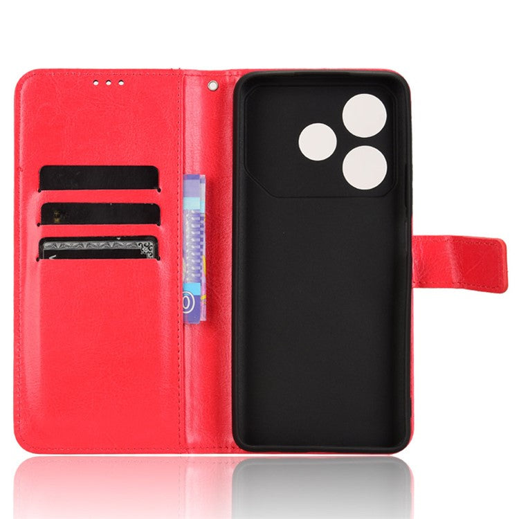 For TECNO Pova 6 Neo Leather Phone Case Wallet Crazy Horse Texture - Red