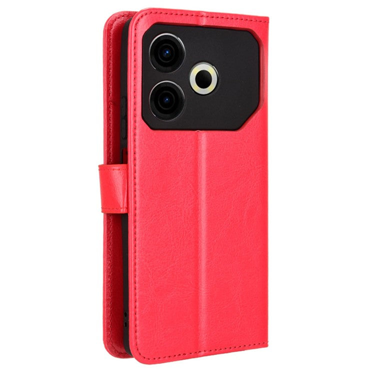 For TECNO Pova 6 Neo Leather Phone Case Wallet Crazy Horse Texture - Red