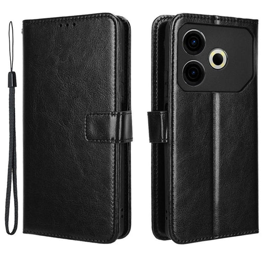 For TECNO Pova 6 Neo Leather Phone Case Wallet Crazy Horse Texture - Black