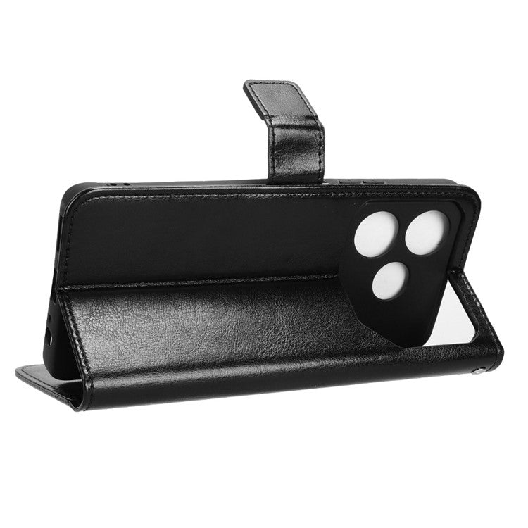 For TECNO Pova 6 Neo Leather Phone Case Wallet Crazy Horse Texture - Black