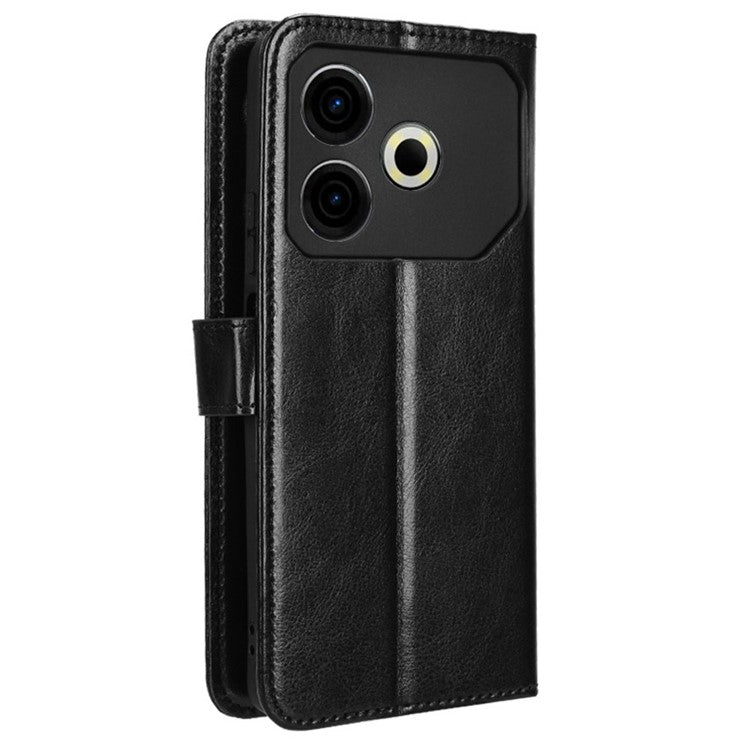 For TECNO Pova 6 Neo Leather Phone Case Wallet Crazy Horse Texture - Black