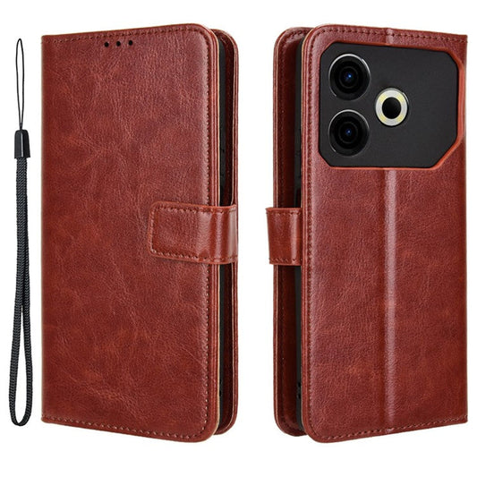 For TECNO Pova 6 Neo Leather Phone Case Wallet Crazy Horse Texture - Brown