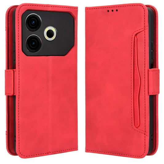 For TECNO Pova 6 Neo Case Multiple Card Slots Leather Stand Phone Cover - Red