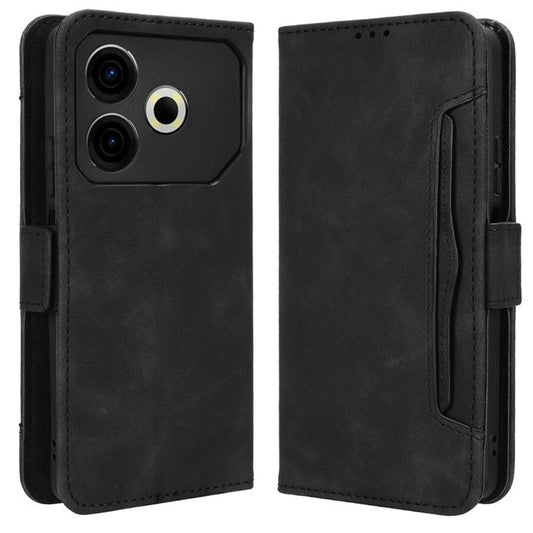 For TECNO Pova 6 Neo Case Multiple Card Slots Leather Stand Phone Cover - Black