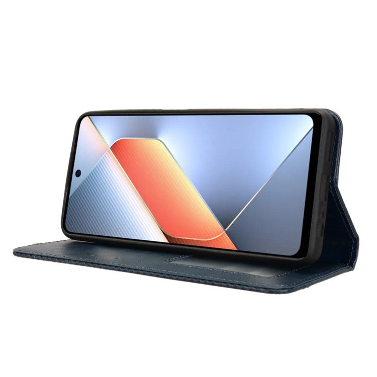 For TECNO Pova 6 Neo Case Retro PU Leather Wallet Phone Cover Stand - Blue