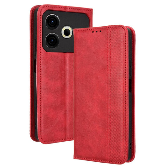 For TECNO Pova 6 Neo Case Retro PU Leather Wallet Phone Cover Stand - Red