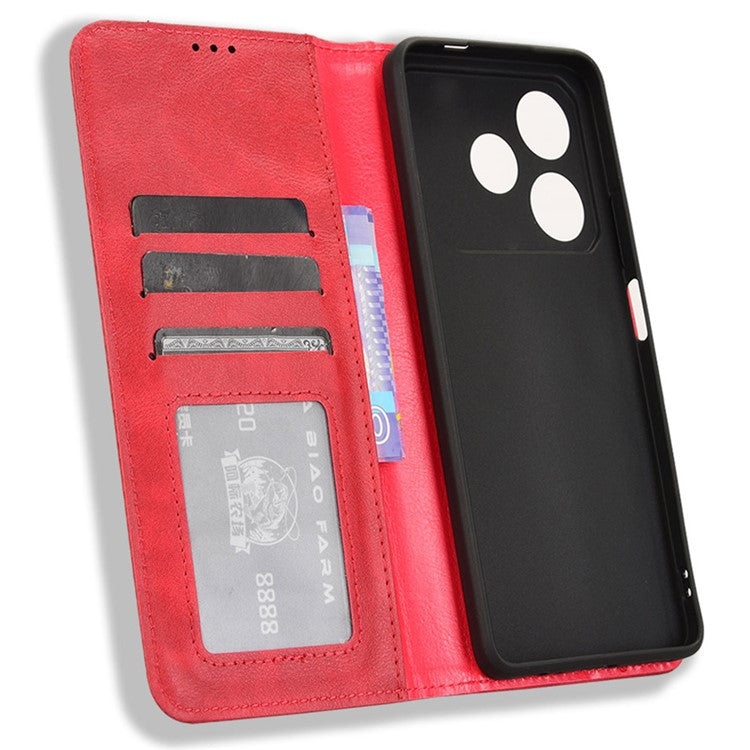 For TECNO Pova 6 Neo Case Retro PU Leather Wallet Phone Cover Stand - Red
