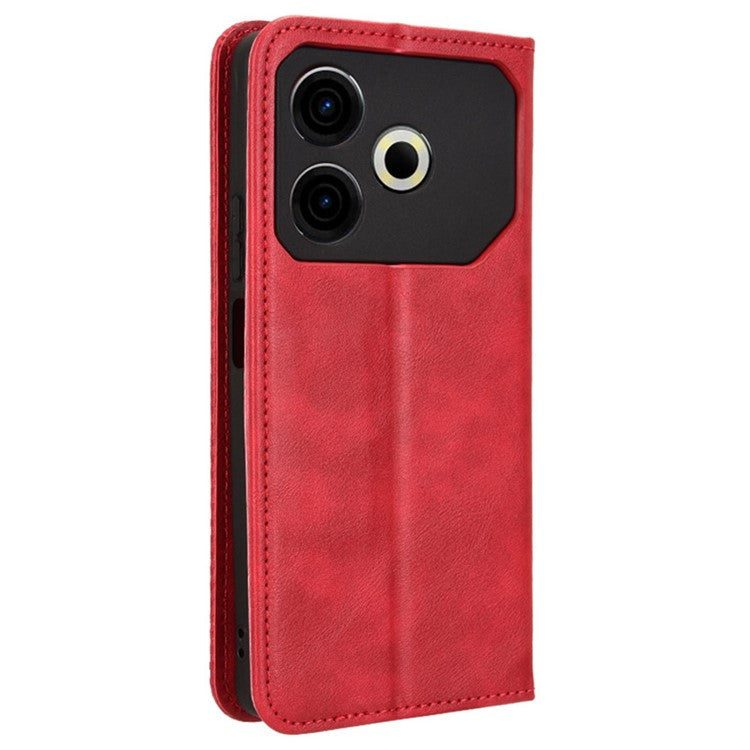 For TECNO Pova 6 Neo Case Retro PU Leather Wallet Phone Cover Stand - Red