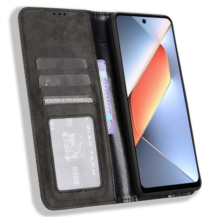 For TECNO Pova 6 Neo Case Retro PU Leather Wallet Phone Cover Stand - Black