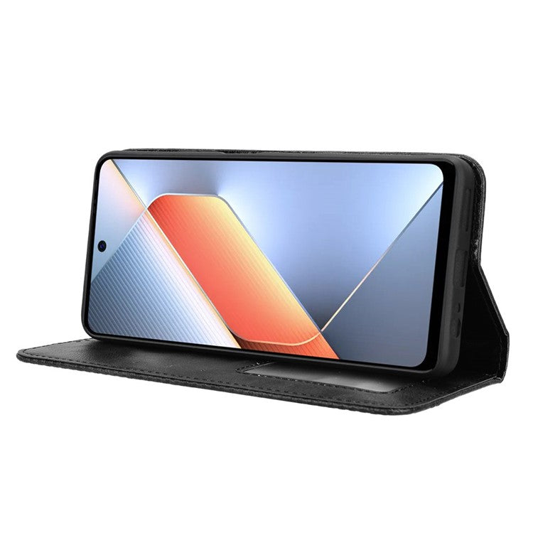 For TECNO Pova 6 Neo Case Retro PU Leather Wallet Phone Cover Stand - Black