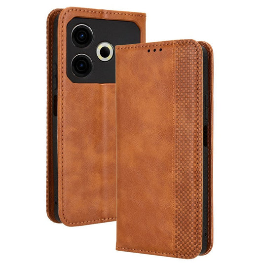 For TECNO Pova 6 Neo Case Retro PU Leather Wallet Phone Cover Stand - Brown