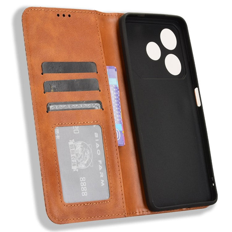 For TECNO Pova 6 Neo Case Retro PU Leather Wallet Phone Cover Stand - Brown