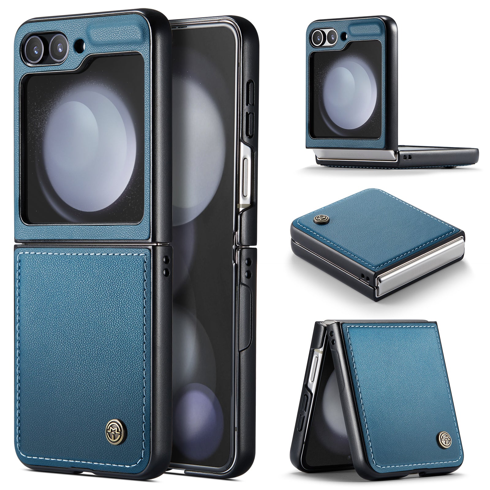 CASEME 023 Series For Samsung Galaxy Z Flip6 5G Case Litchi Texture Leather+PC Phone Cover - Blue