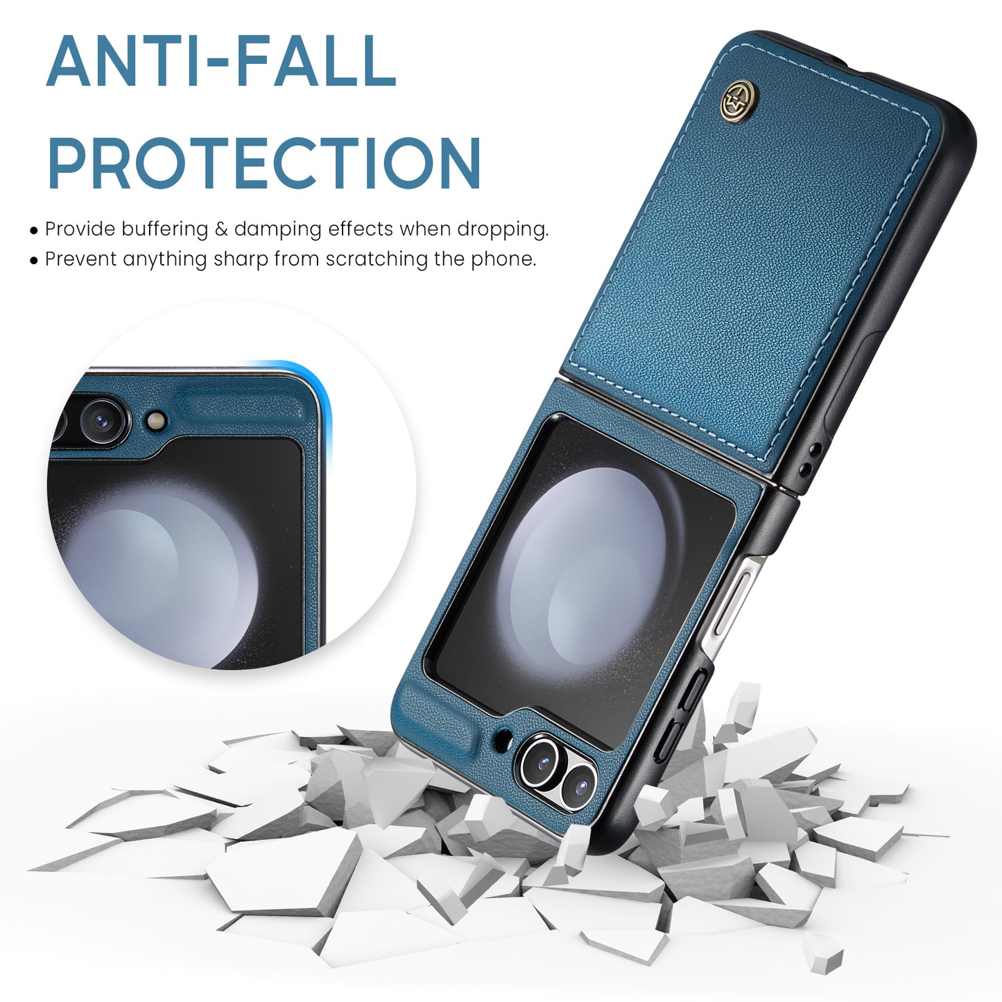 CASEME 023 Series For Samsung Galaxy Z Flip6 5G Case Litchi Texture Leather+PC Phone Cover - Blue