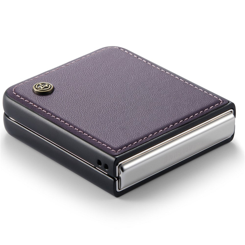 CASEME 023 Series For Samsung Galaxy Z Flip7 FE 5G / Z Flip6 5G Case Litchi Texture Leather+PC Phone Cover - Purple