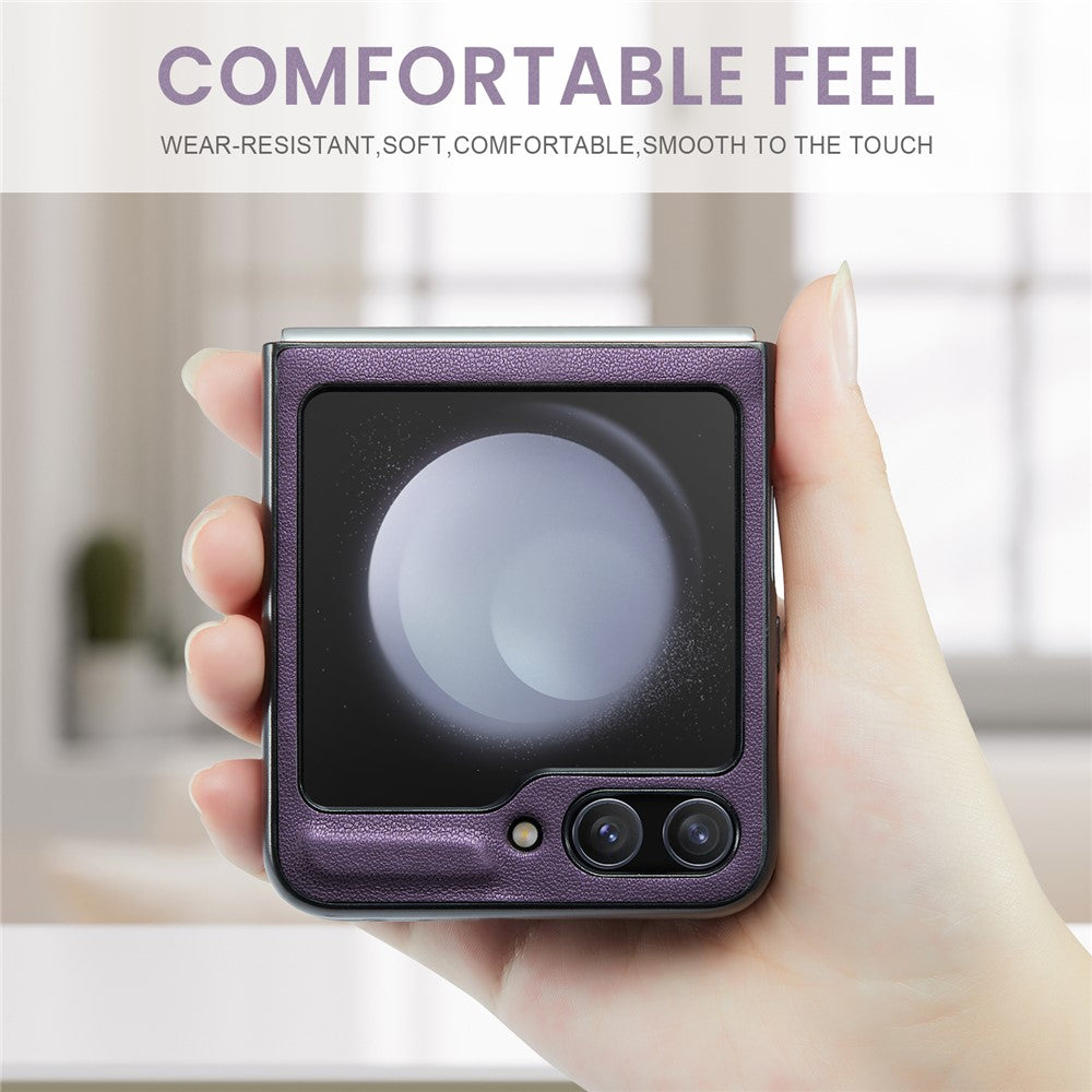 CASEME 023 Series For Samsung Galaxy Z Flip7 FE 5G / Z Flip6 5G Case Litchi Texture Leather+PC Phone Cover - Purple
