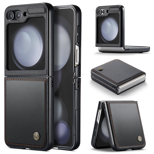 CASEME 023 Series For Samsung Galaxy Z Flip6 5G Case Litchi Texture Leather+PC Phone Cover - Black