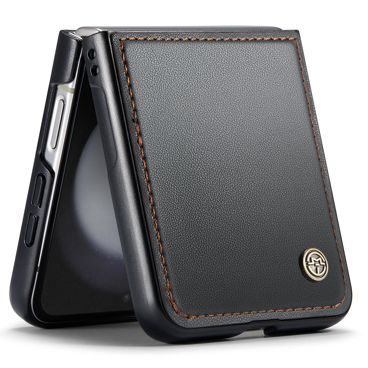 CASEME 023 Series For Samsung Galaxy Z Flip6 5G Case Litchi Texture Leather+PC Phone Cover - Black