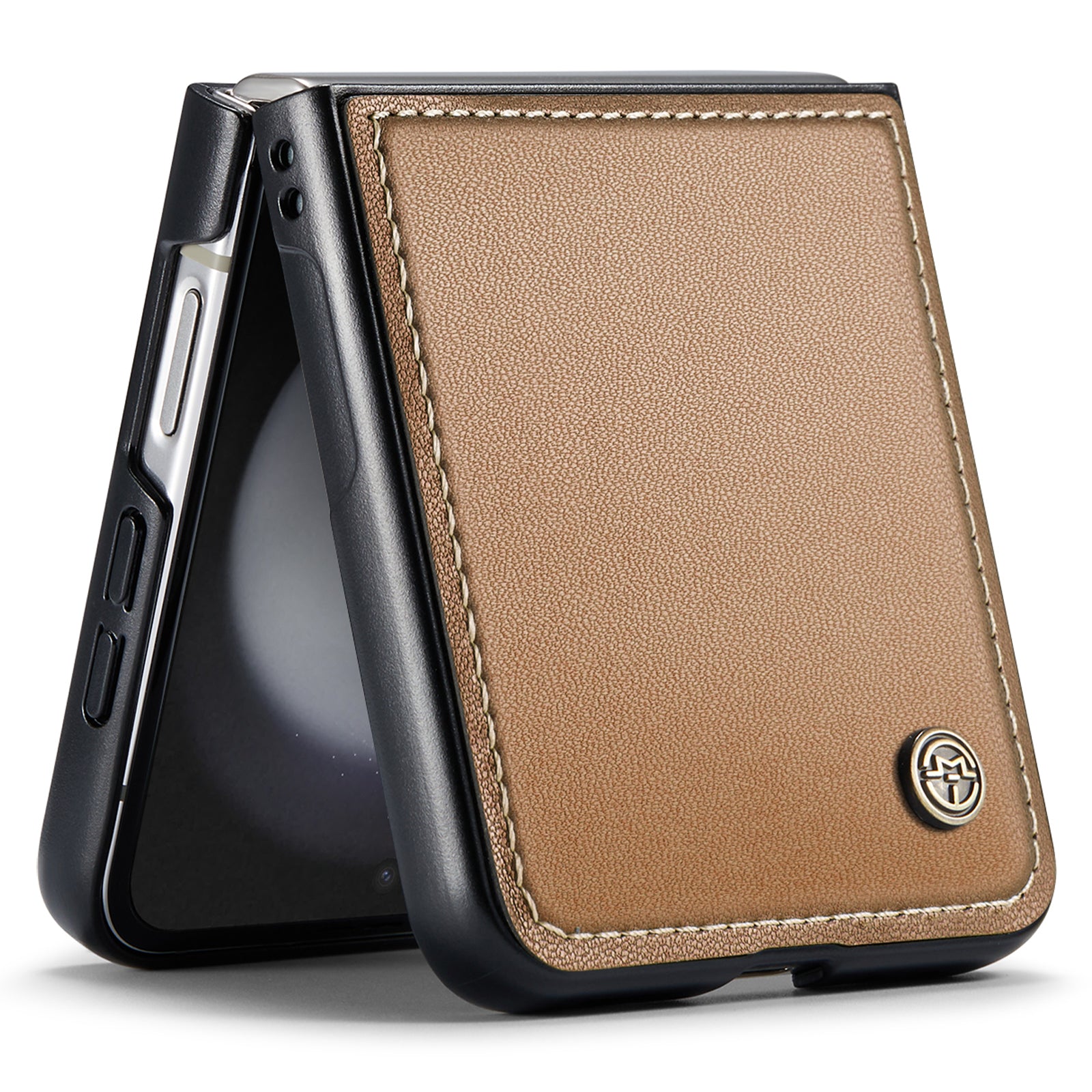 CASEME 023 Series For Samsung Galaxy Z Flip6 5G Case Litchi Texture Leather+PC Phone Cover - Brown