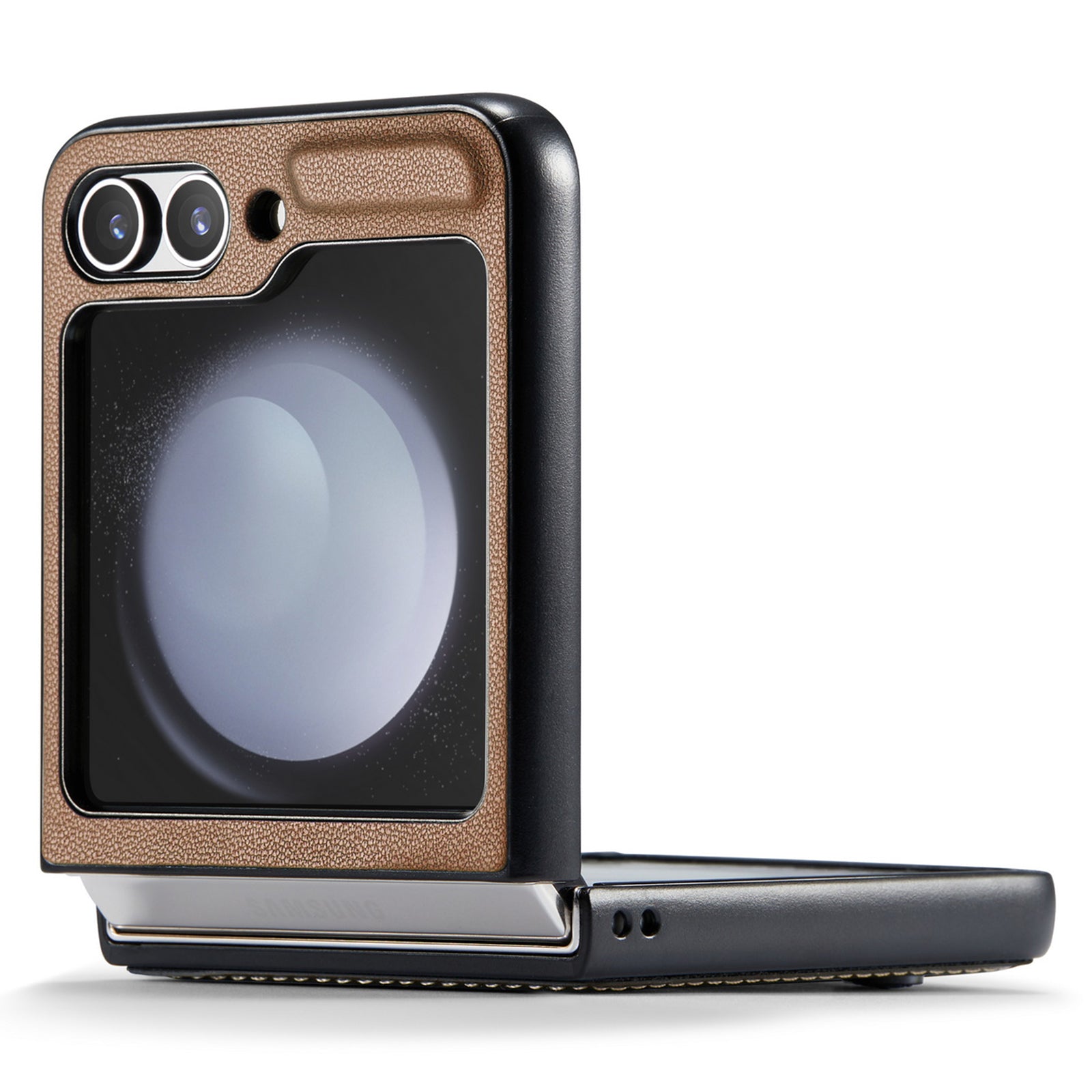 CASEME 023 Series For Samsung Galaxy Z Flip6 5G Case Litchi Texture Leather+PC Phone Cover - Brown