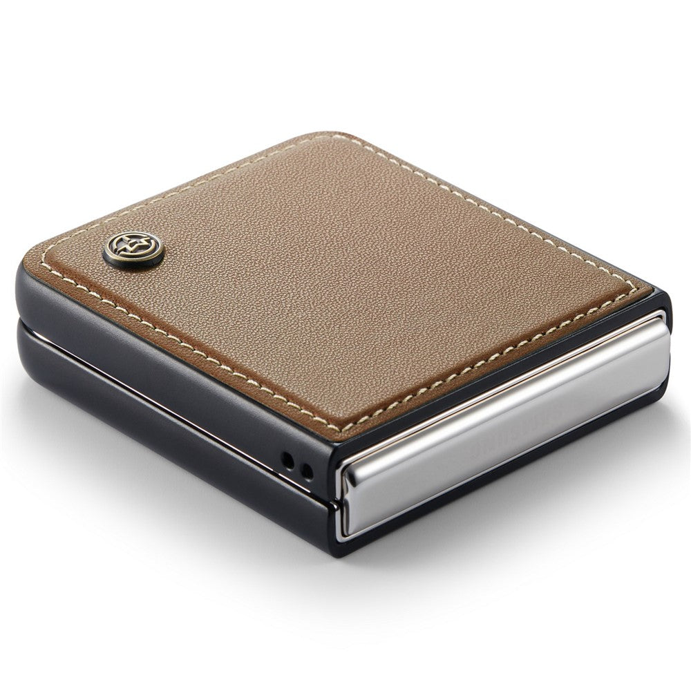 CASEME 023 Series For Samsung Galaxy Z Flip7 FE 5G / Z Flip6 5G Case Litchi Texture Leather+PC Phone Cover - Brown