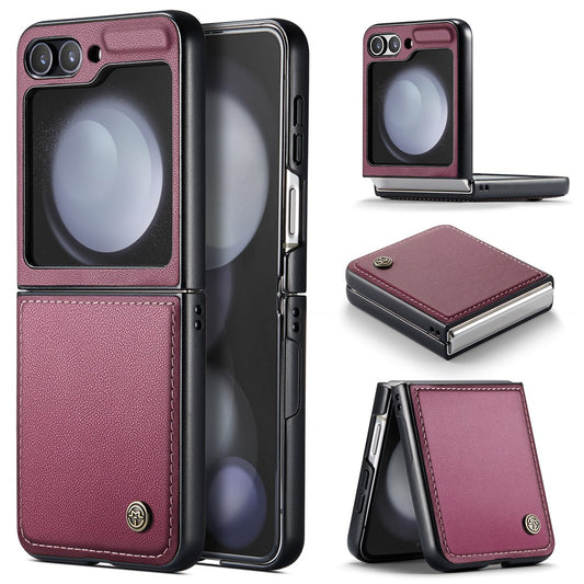 CASEME 023 Series For Samsung Galaxy Z Flip7 FE 5G / Z Flip6 5G Case Litchi Texture Leather+PC Phone Cover - Wine Red