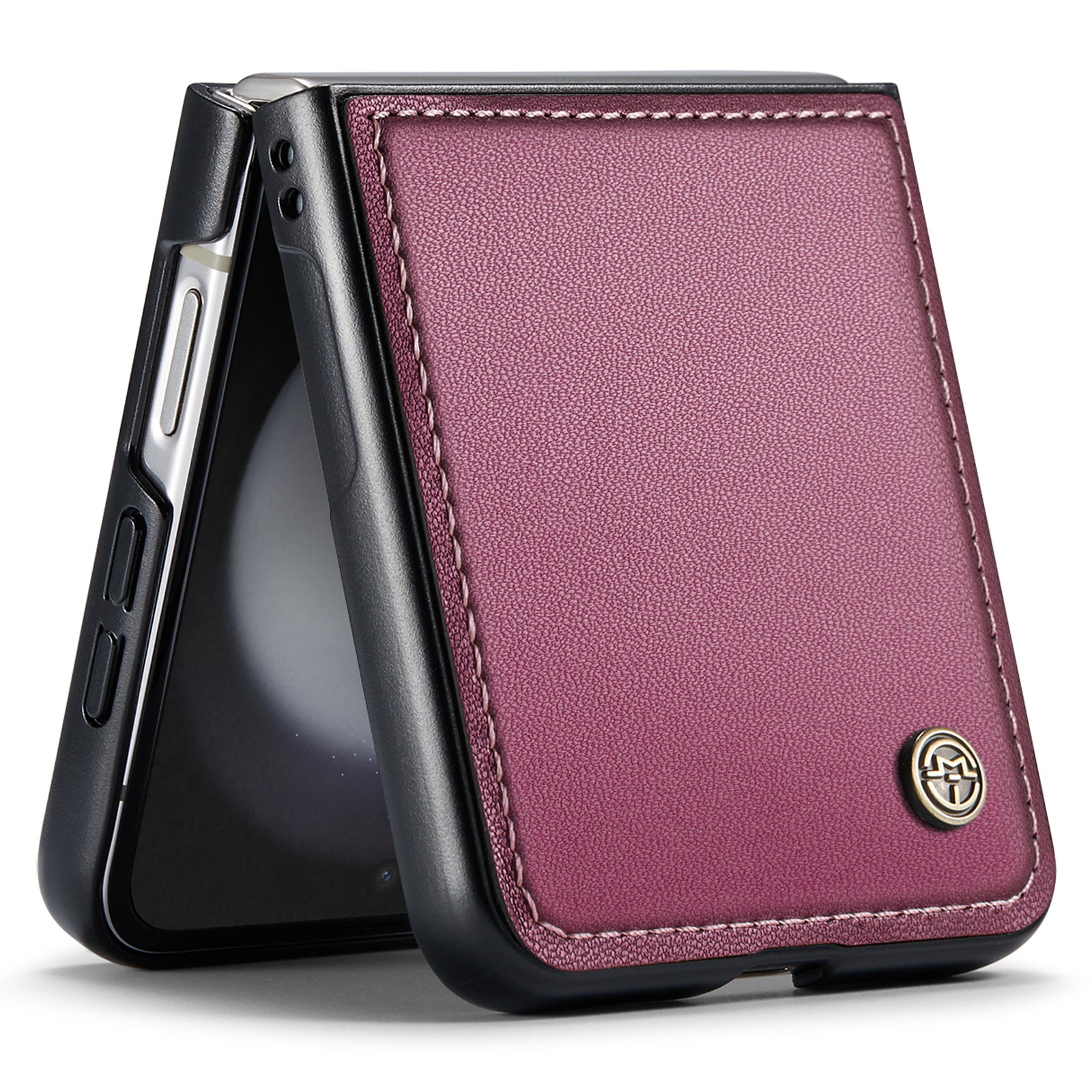 CASEME 023 Series For Samsung Galaxy Z Flip6 5G Case Litchi Texture Leather+PC Phone Cover - Wine Red