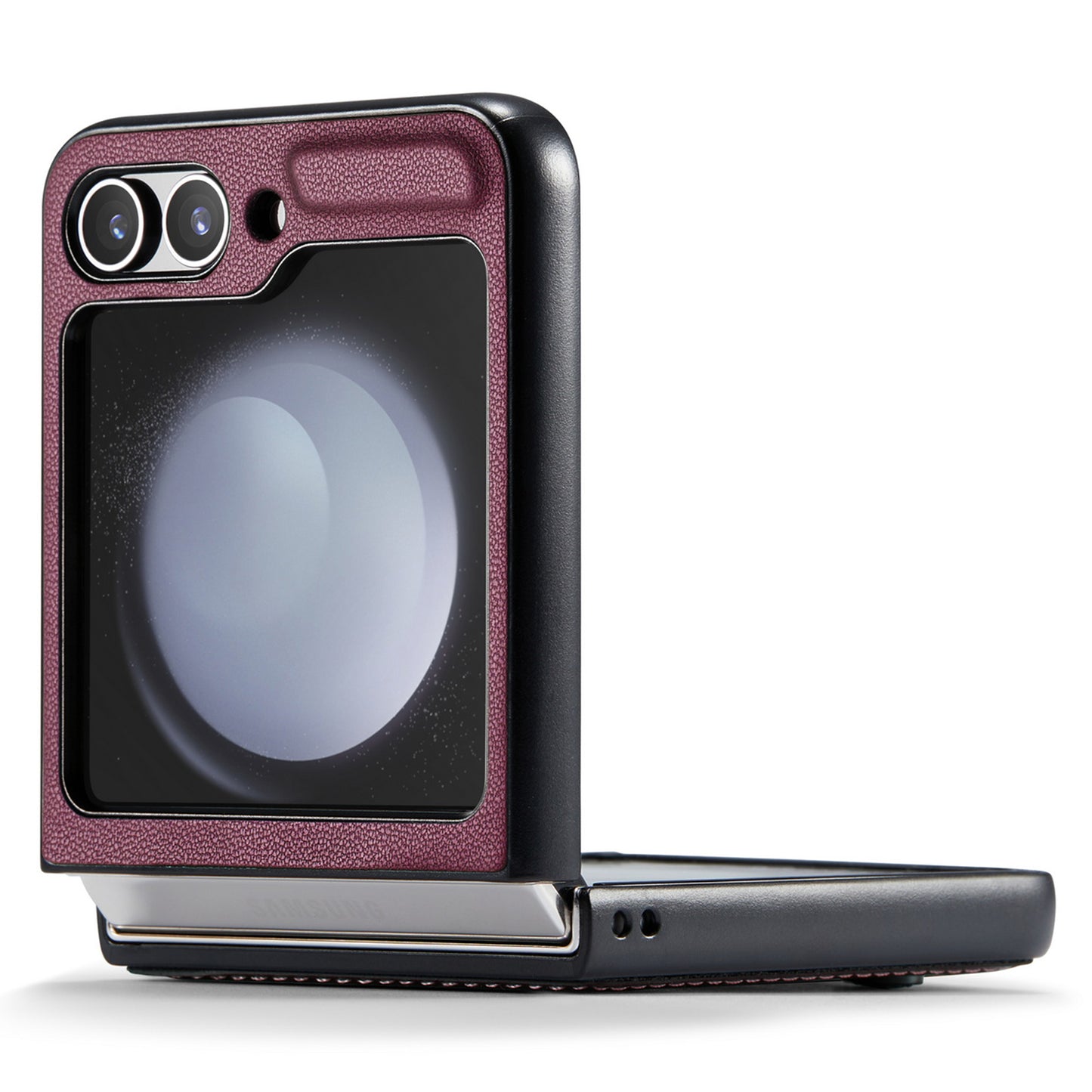 CASEME 023 Series For Samsung Galaxy Z Flip6 5G Case Litchi Texture Leather+PC Phone Cover - Wine Red