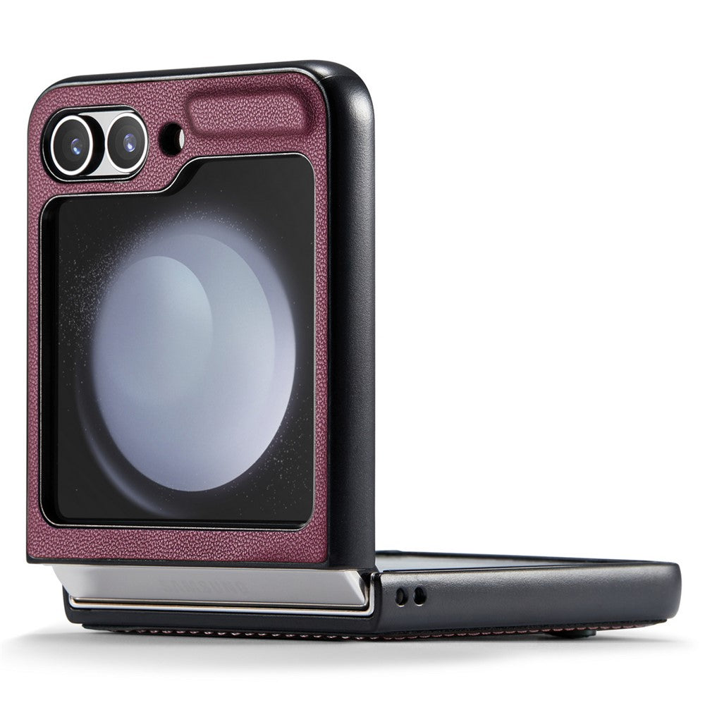 CASEME 023 Series For Samsung Galaxy Z Flip7 FE 5G / Z Flip6 5G Case Litchi Texture Leather+PC Phone Cover - Wine Red
