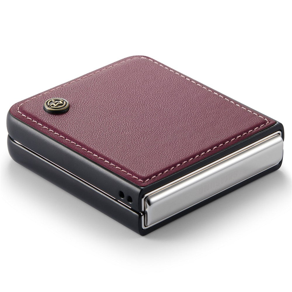 CASEME 023 Series For Samsung Galaxy Z Flip7 FE 5G / Z Flip6 5G Case Litchi Texture Leather+PC Phone Cover - Wine Red