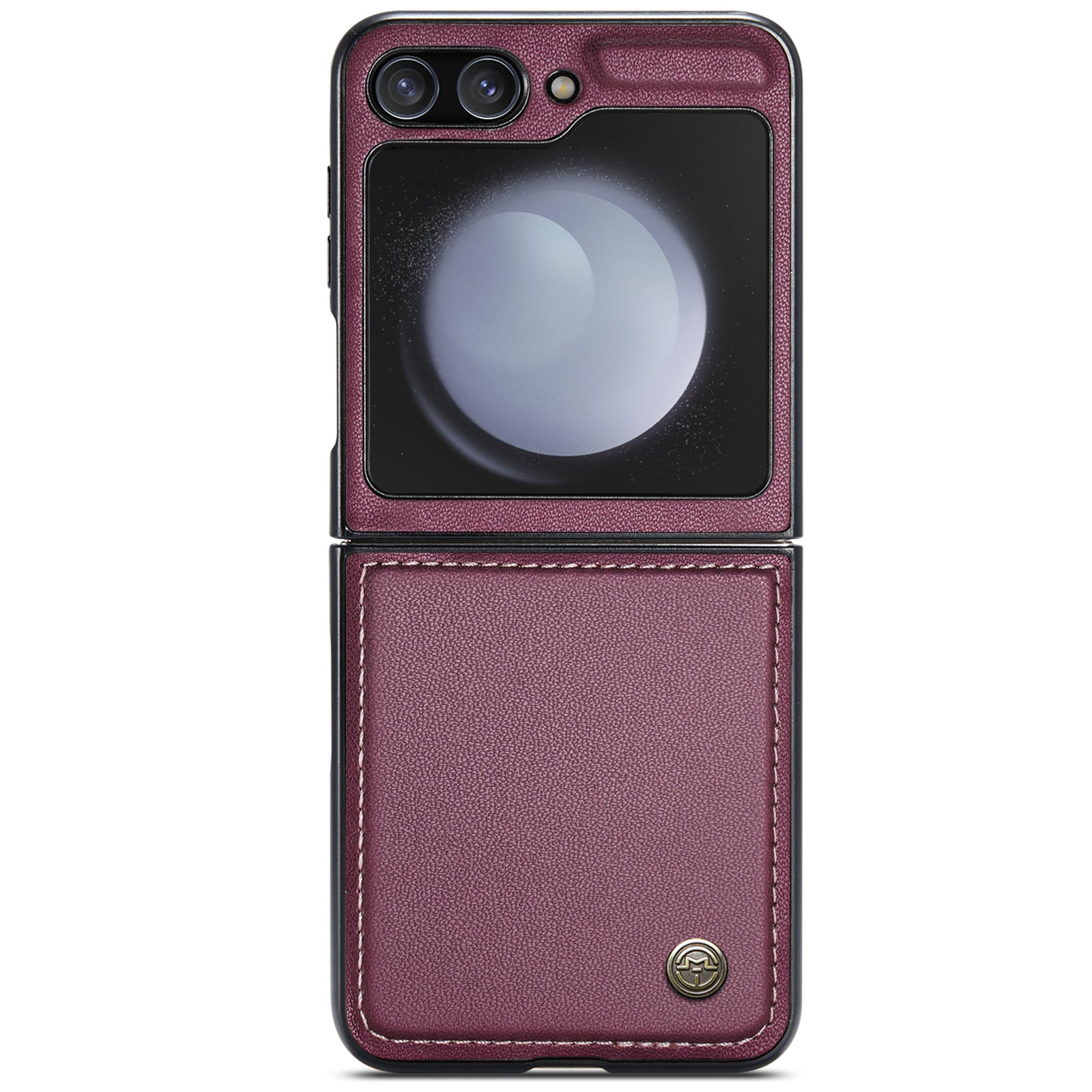 CASEME 023 Series For Samsung Galaxy Z Flip6 5G Case Litchi Texture Leather+PC Phone Cover - Wine Red