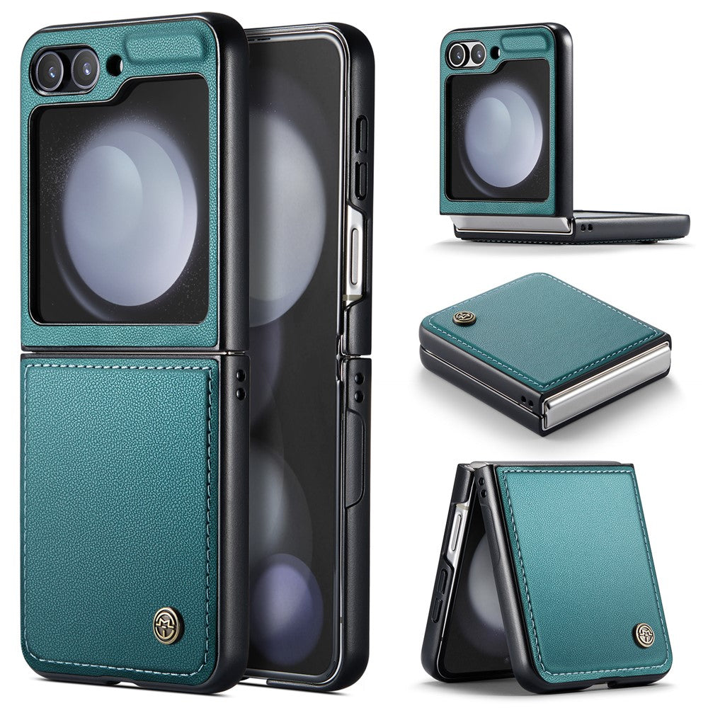 CASEME 023 Series For Samsung Galaxy Z Flip7 FE 5G / Z Flip6 5G Case Litchi Texture Leather+PC Phone Cover - Green