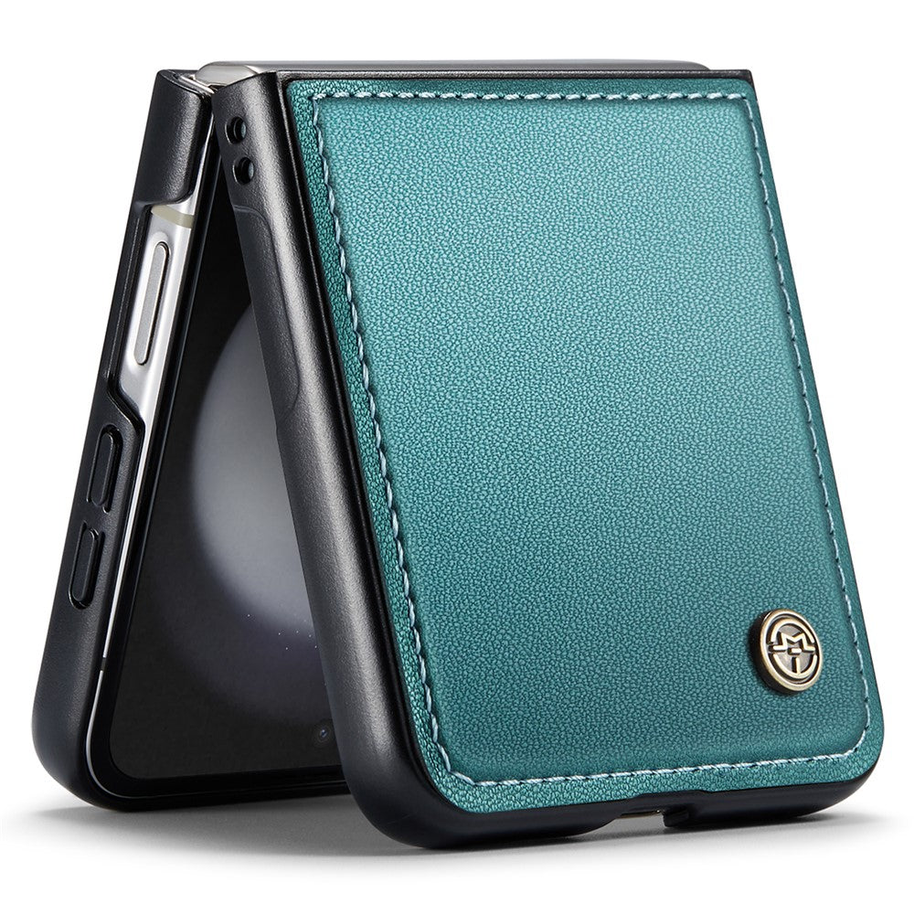 CASEME 023 Series For Samsung Galaxy Z Flip7 FE 5G / Z Flip6 5G Case Litchi Texture Leather+PC Phone Cover - Green