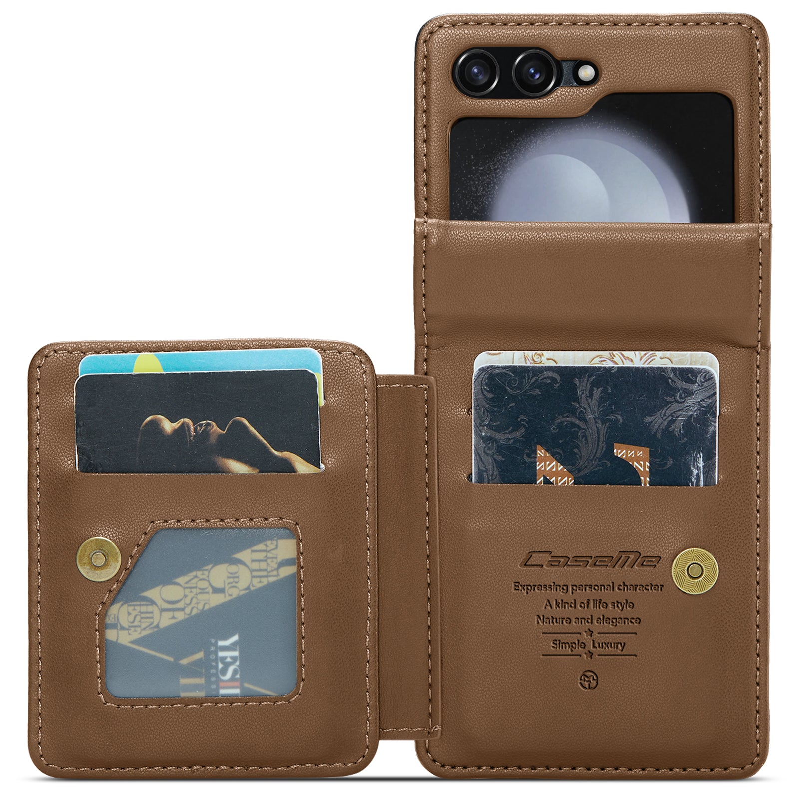 CASEME C22 Series for Samsung Galaxy Z Flip6 5G Case RFID Blocking Card Slot Leather Cover - Brown