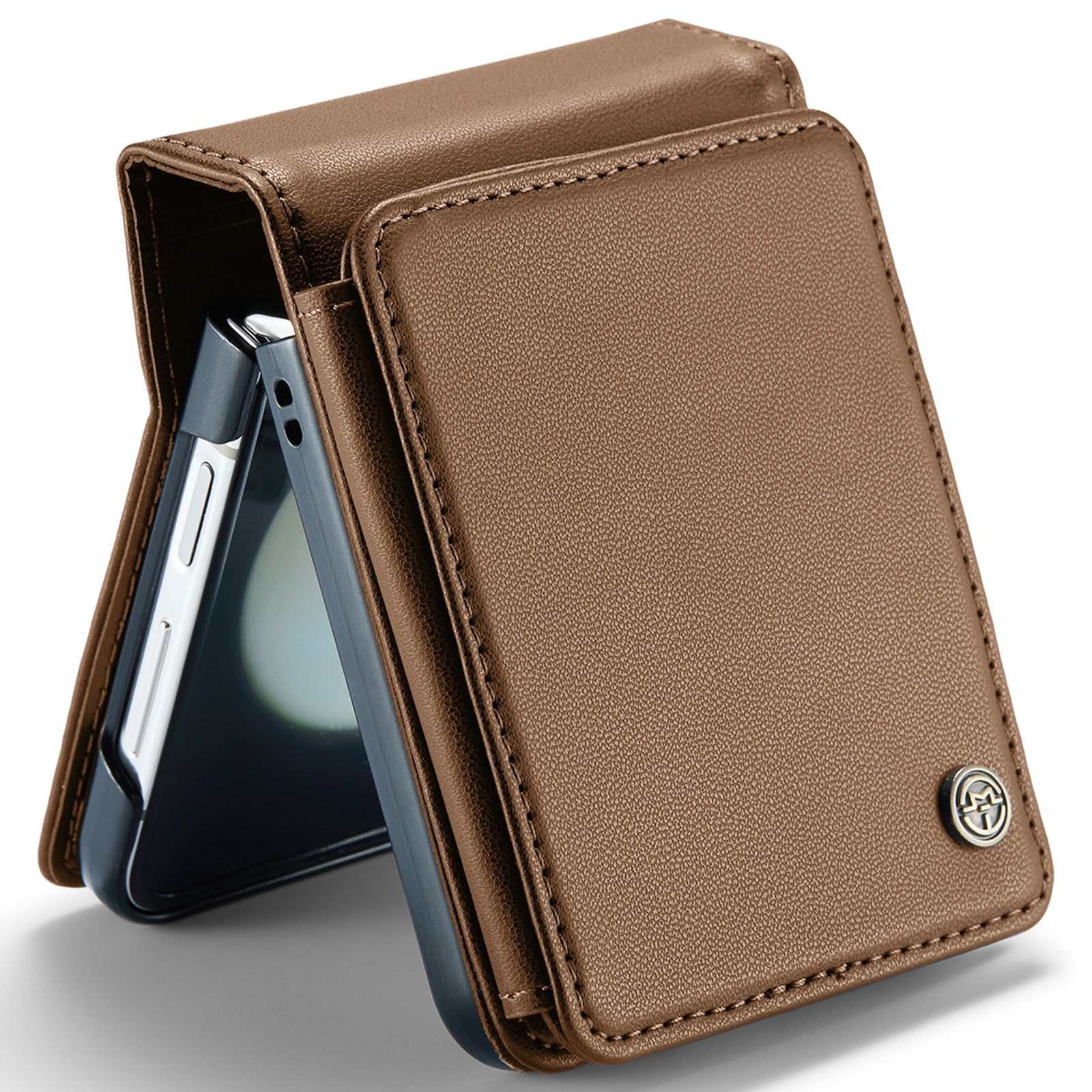 CASEME C22 Series for Samsung Galaxy Z Flip6 5G Case RFID Blocking Card Slot Leather Cover - Brown