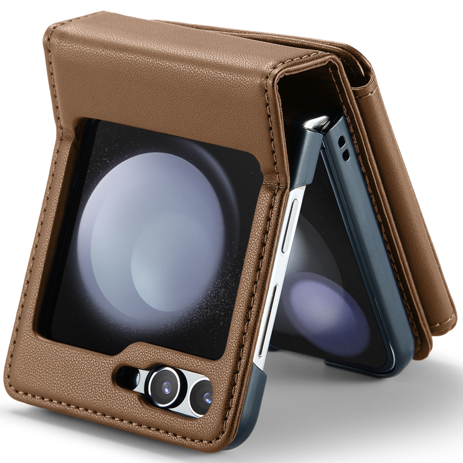 CASEME C22 Series for Samsung Galaxy Z Flip6 5G Case RFID Blocking Card Slot Leather Cover - Brown