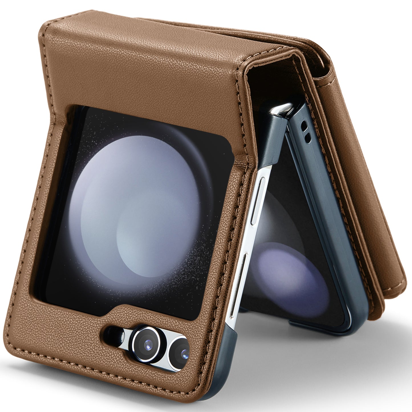 CASEME C22 Series for Samsung Galaxy Z Flip6 5G Case RFID Blocking Card Slot Leather Cover - Brown