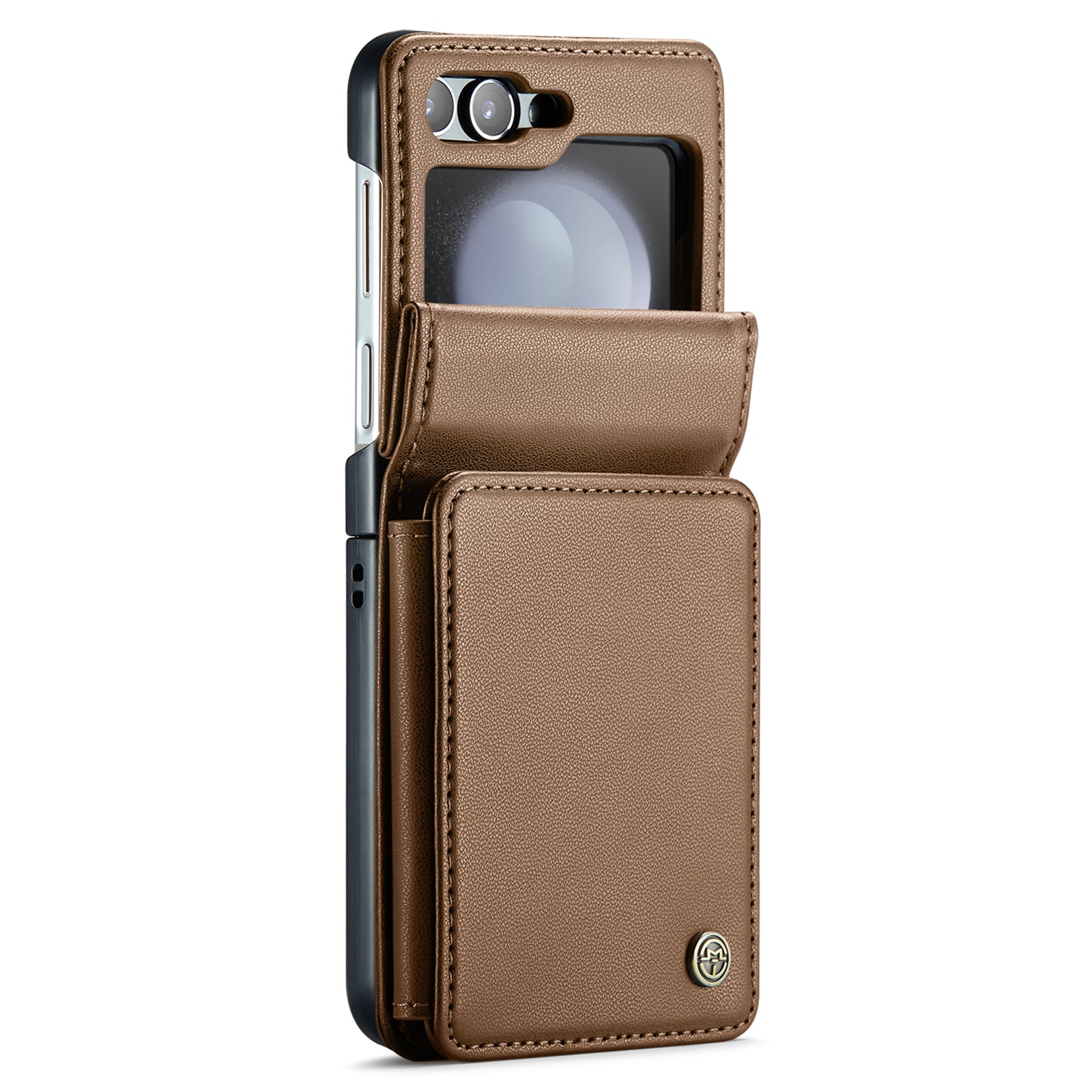 CASEME C22 Series for Samsung Galaxy Z Flip6 5G Case RFID Blocking Card Slot Leather Cover - Brown