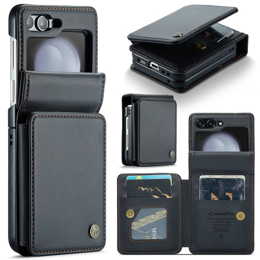 CASEME C22 Series for Samsung Galaxy Z Flip6 5G Case RFID Blocking Card Slot Leather Cover - Black
