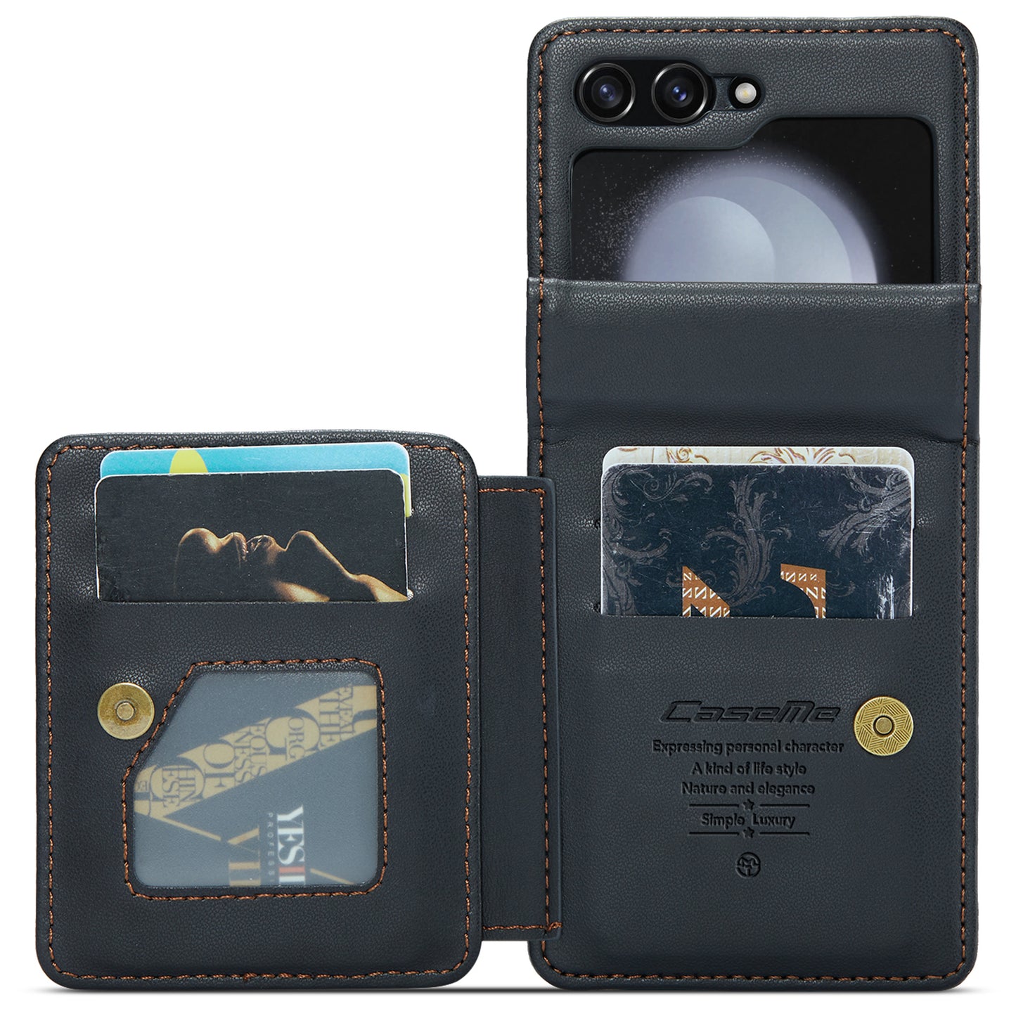 CASEME C22 Series for Samsung Galaxy Z Flip6 5G Case RFID Blocking Card Slot Leather Cover - Black