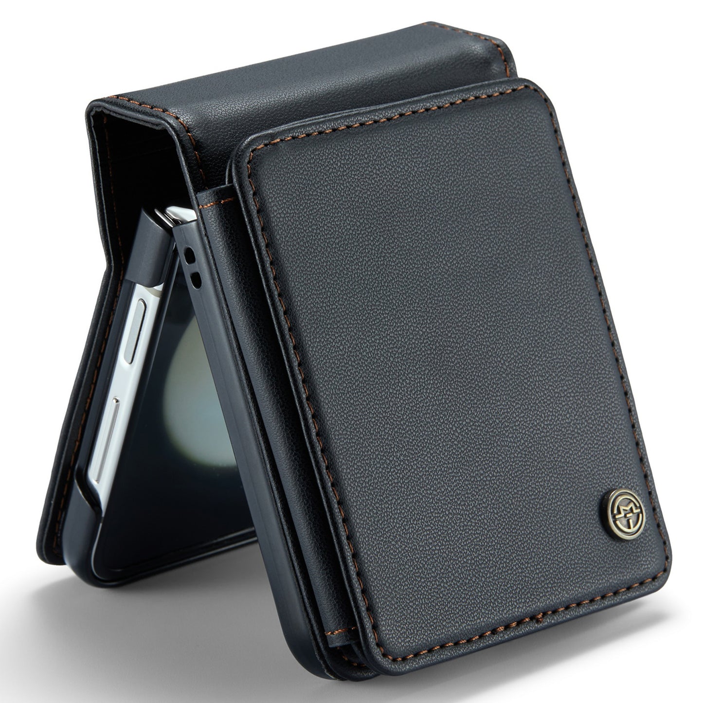 CASEME C22 Series for Samsung Galaxy Z Flip6 5G Case RFID Blocking Card Slot Leather Cover - Black